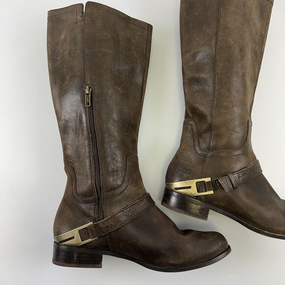 UGG Channing II Boot Dark Brown Leather Pull On 1004509 Equestrian Womens 9.5 - Picture 7 of 16